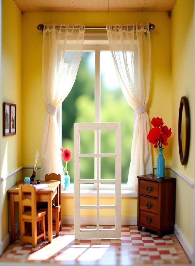 SquarezhenBo 1pc Wood Color Dollhouse Window,Wooden Traditional 1/12 Scale 8-Pane Door Dollhouse Window Frame Miniature Furniture,Furniture Accessories - Image 3